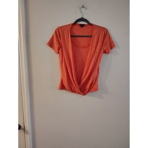 New Directions Womens Coral Orange Layered Crossover Surplice Knit Top Size S